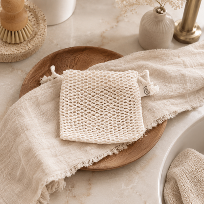 Pochette à savon XL en filet | Coton bio