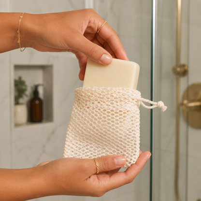 Pochette à savon XL en filet | Coton bio