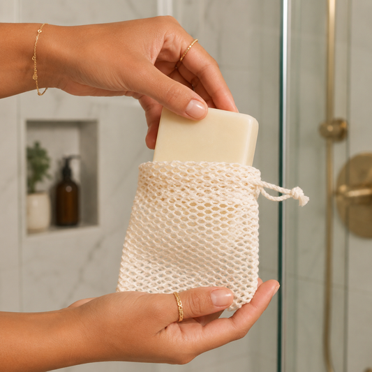 Pochette à savon XL en filet | Coton bio