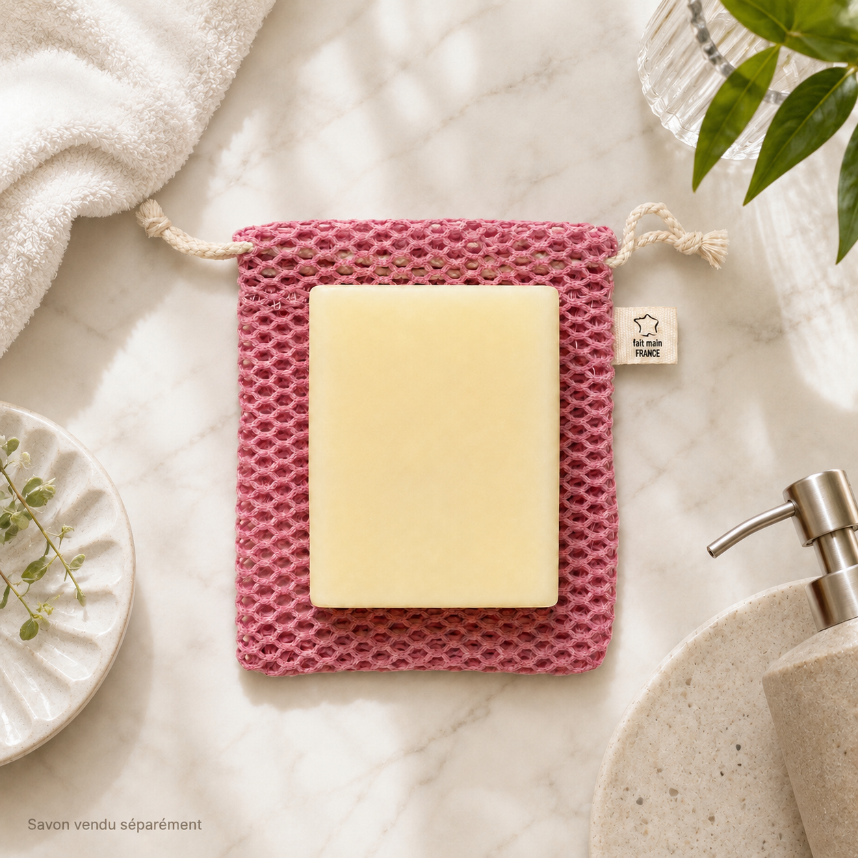 Pochette à savon XL en filet | Coton bio