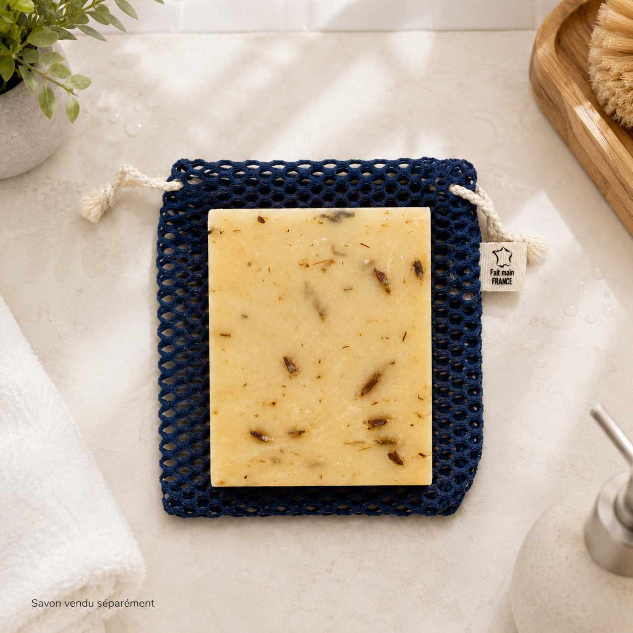 Pochette à savon XL en filet | Coton bio