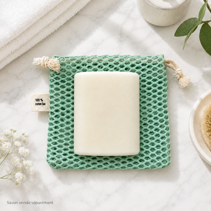 Pochette à savon XL en filet | Coton bio