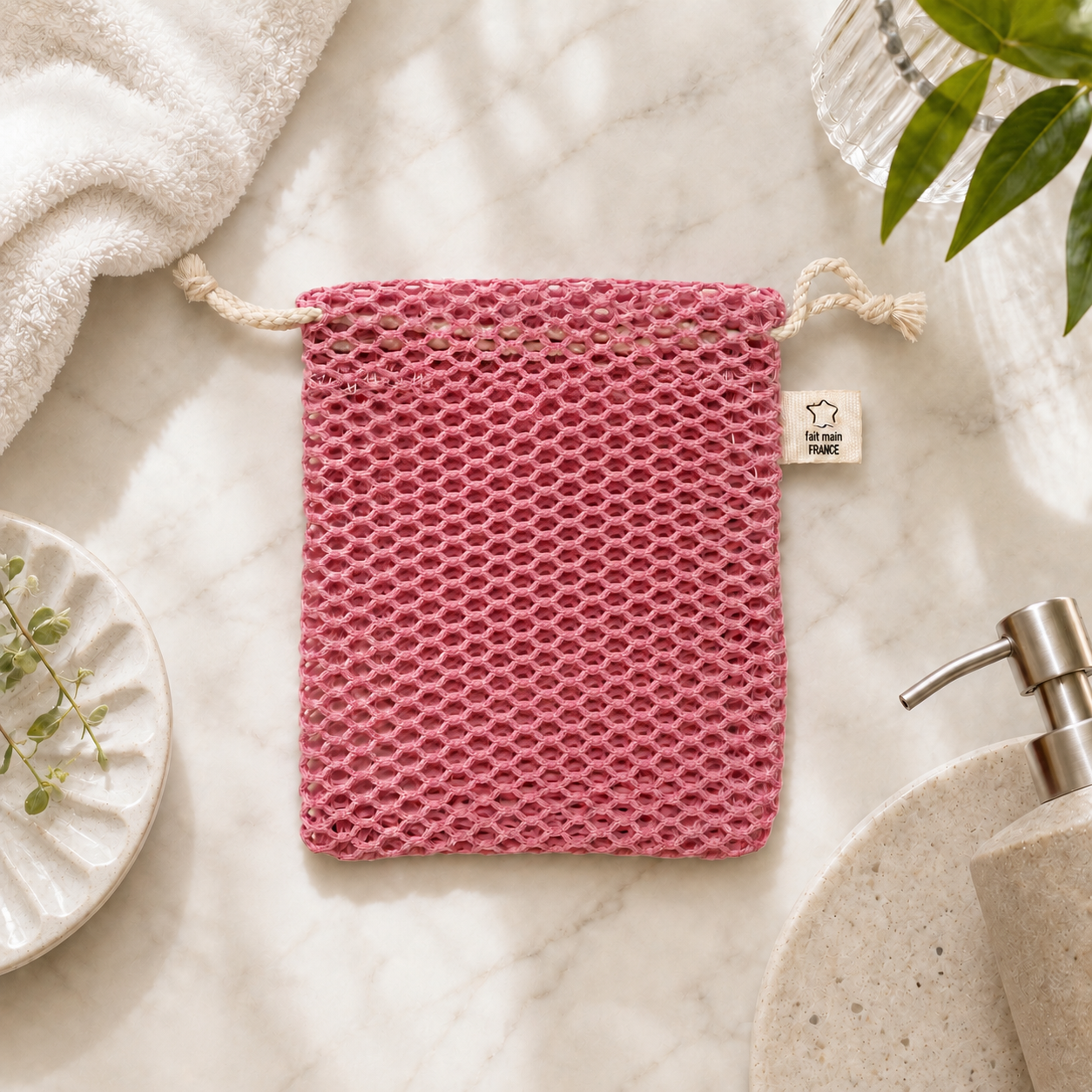 Pochette à savon XL en filet | Coton bio