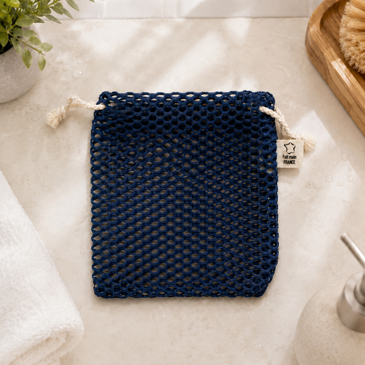 Pochette à savon XL en filet | Coton bio