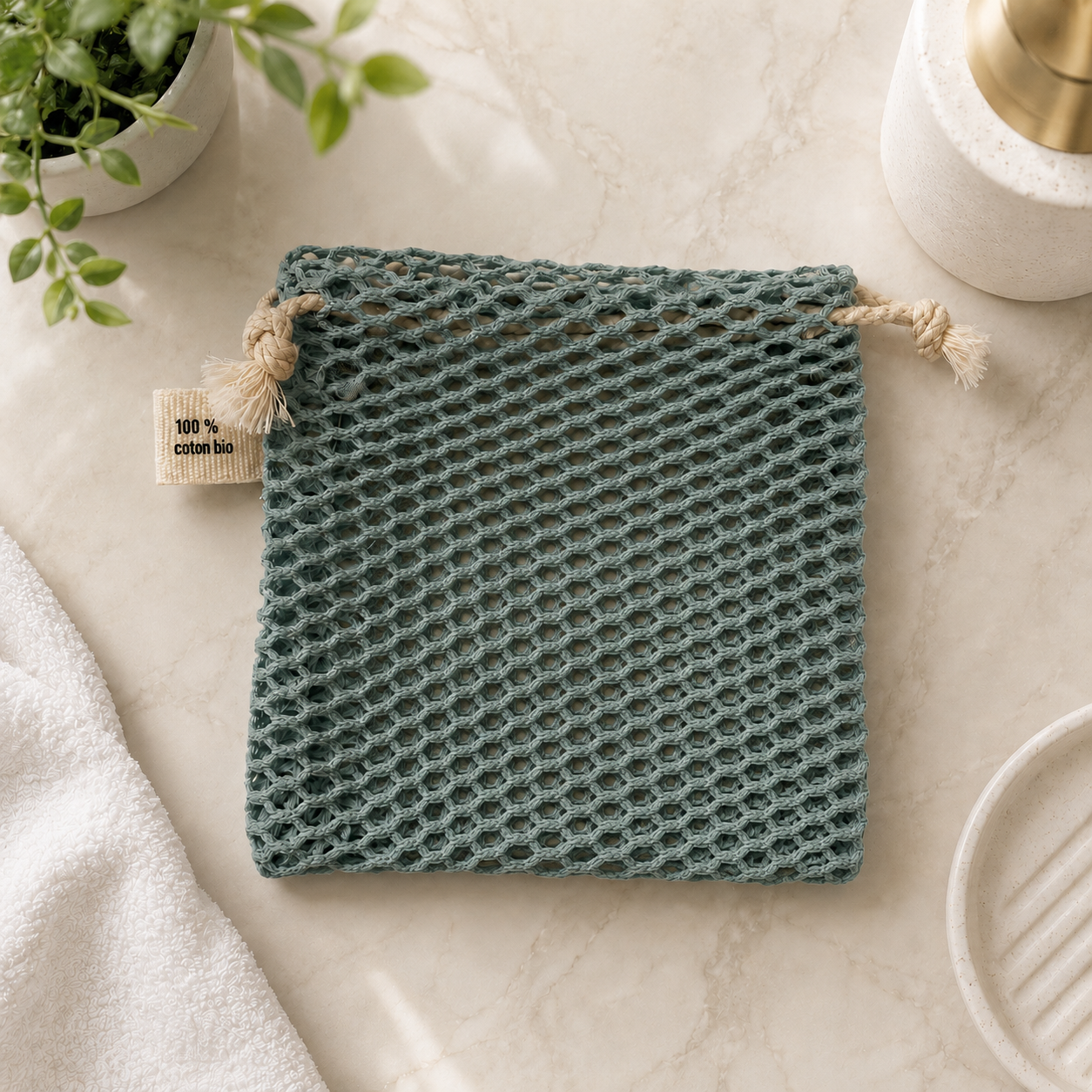 Pochette à savon XL en filet | Coton bio